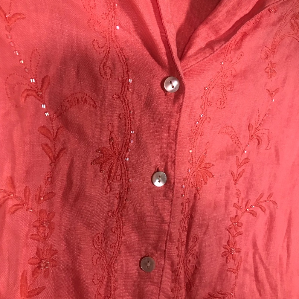 L linen valerie stevens pink embroidered embroidery beaded blouse shirt … - Picture 7 of 17